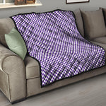 Purple And White Checkered Pattern Print Quilt