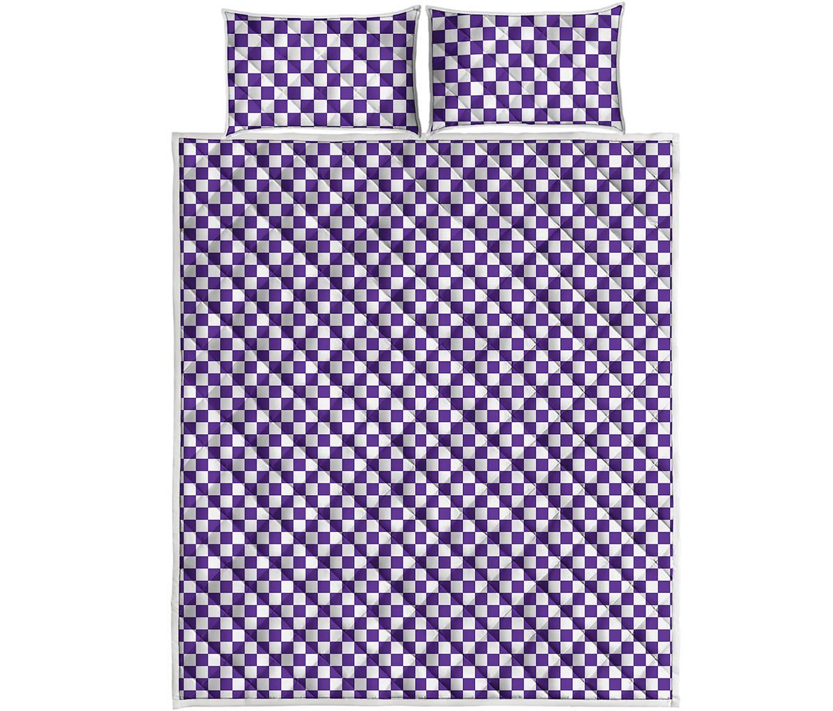 Purple And White Checkered Pattern Print Quilt Bed Set