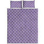 Purple And White Checkered Pattern Print Quilt Bed Set