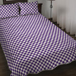 Purple And White Checkered Pattern Print Quilt Bed Set