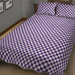 Purple And White Checkered Pattern Print Quilt Bed Set
