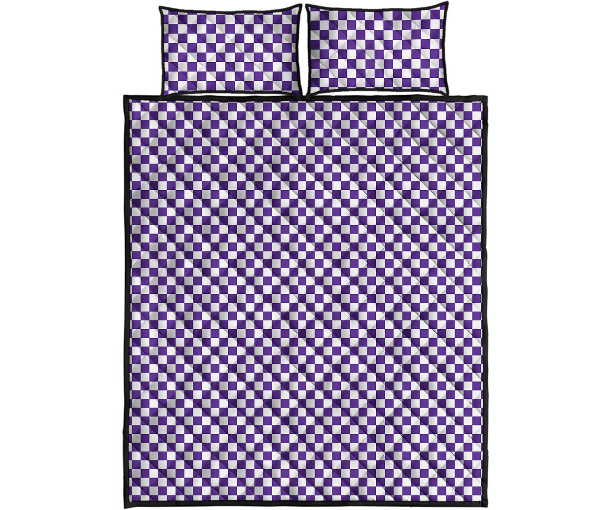 Purple And White Checkered Pattern Print Quilt Bed Set