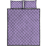Purple And White Checkered Pattern Print Quilt Bed Set