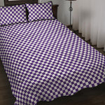 Purple And White Checkered Pattern Print Quilt Bed Set