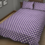 Purple And White Checkered Pattern Print Quilt Bed Set