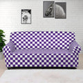 Purple And White Checkered Pattern Print Sofa Cover