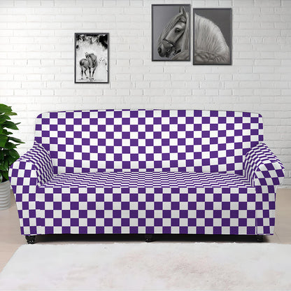 Purple And White Checkered Pattern Print Sofa Cover