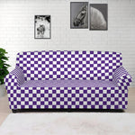 Purple And White Checkered Pattern Print Sofa Cover