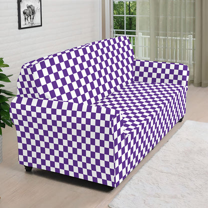 Purple And White Checkered Pattern Print Sofa Cover