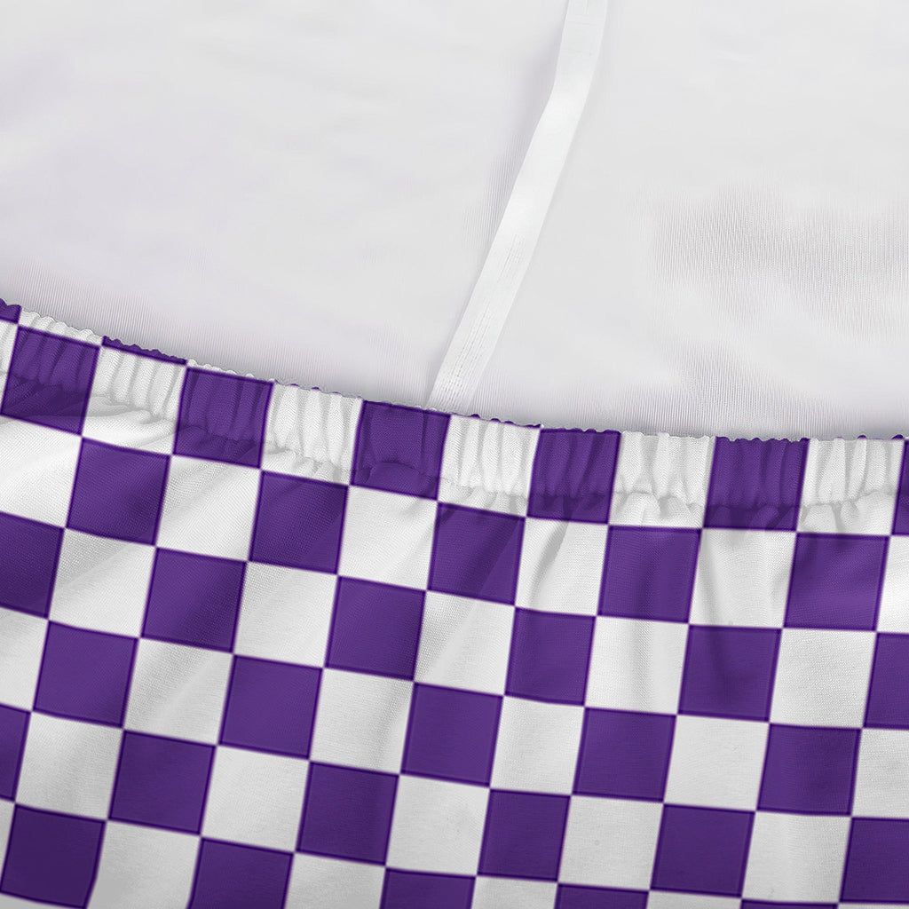 Purple And White Checkered Pattern Print Sofa Cover