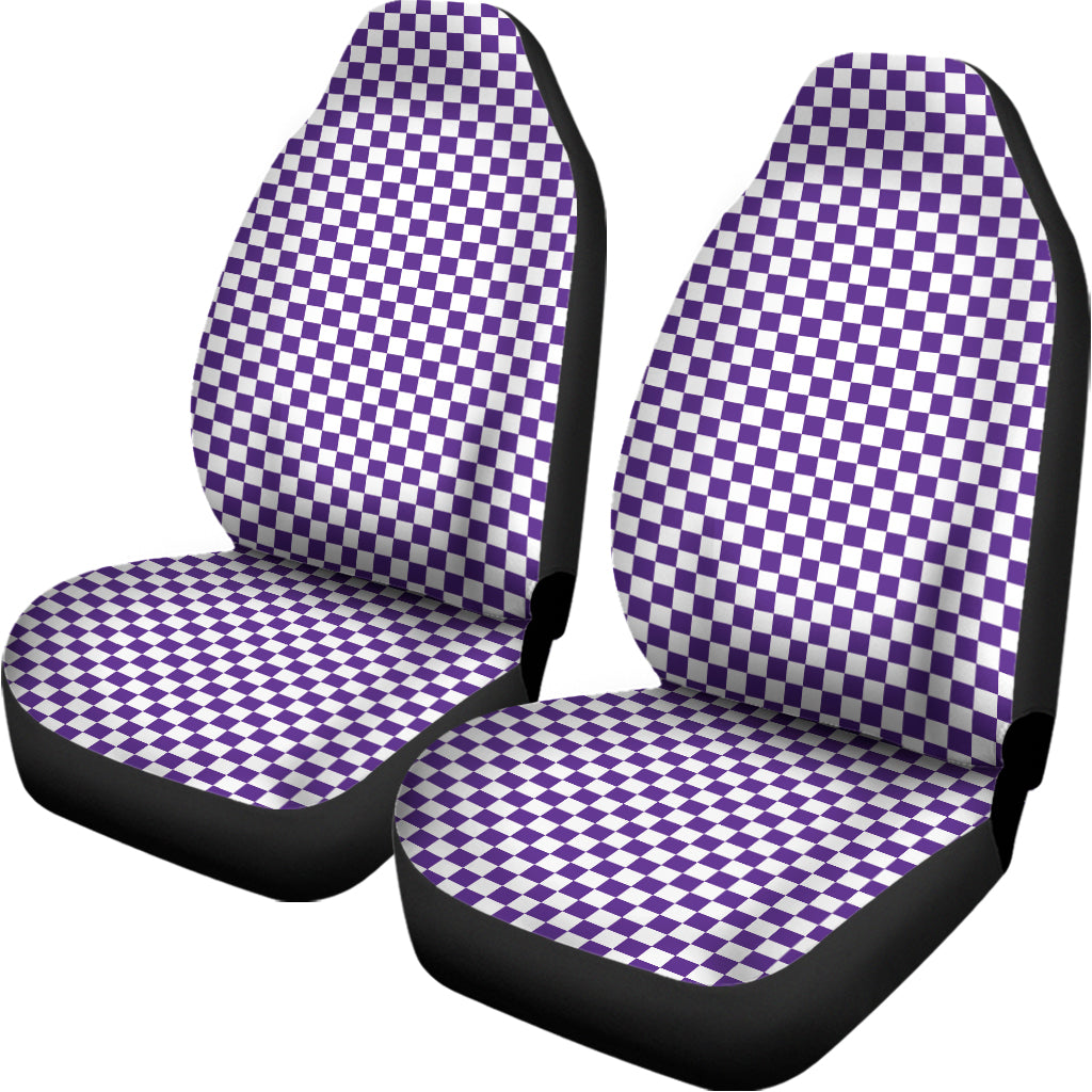 Purple And White Checkered Pattern Print Universal Fit Car Seat Covers