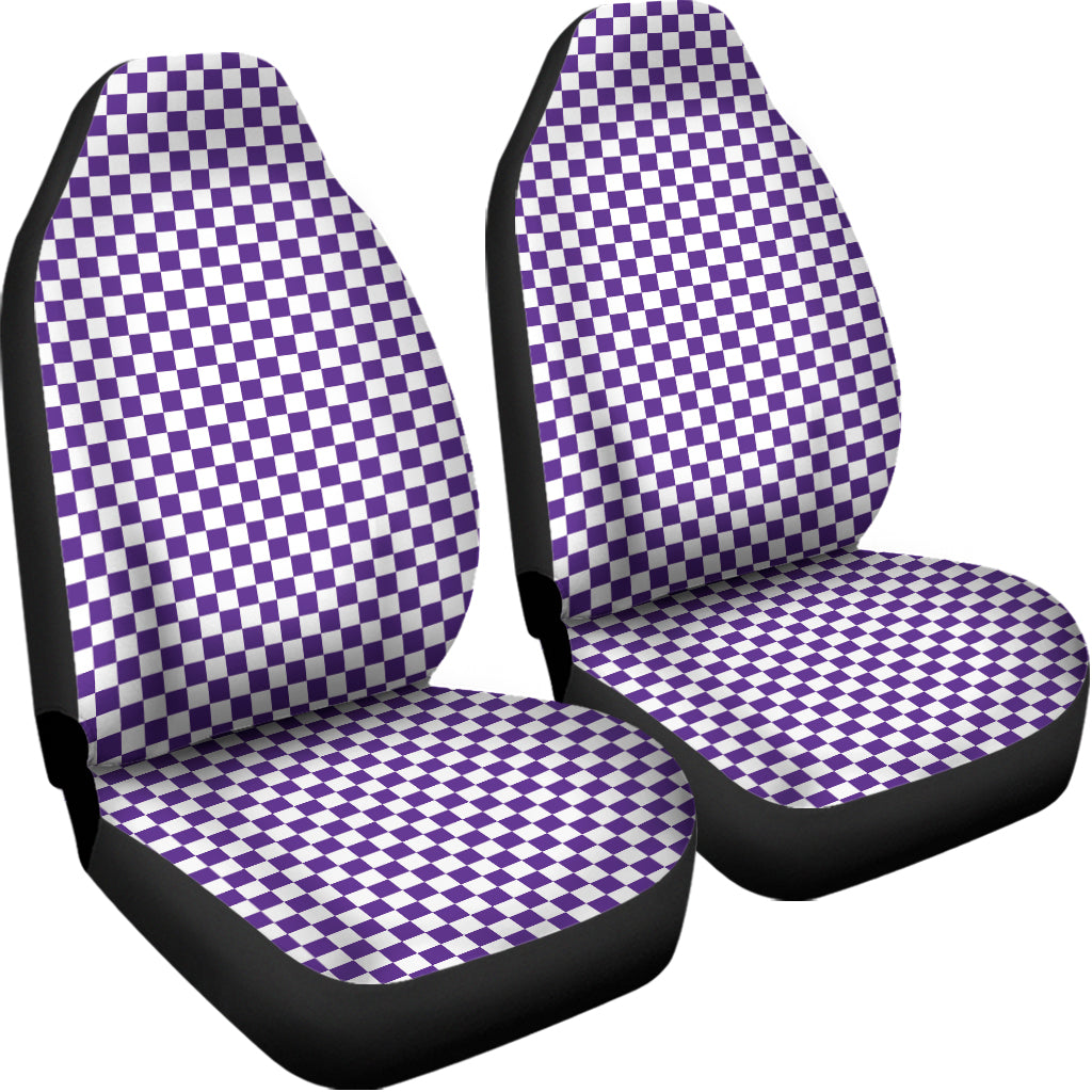 Purple And White Checkered Pattern Print Universal Fit Car Seat Covers