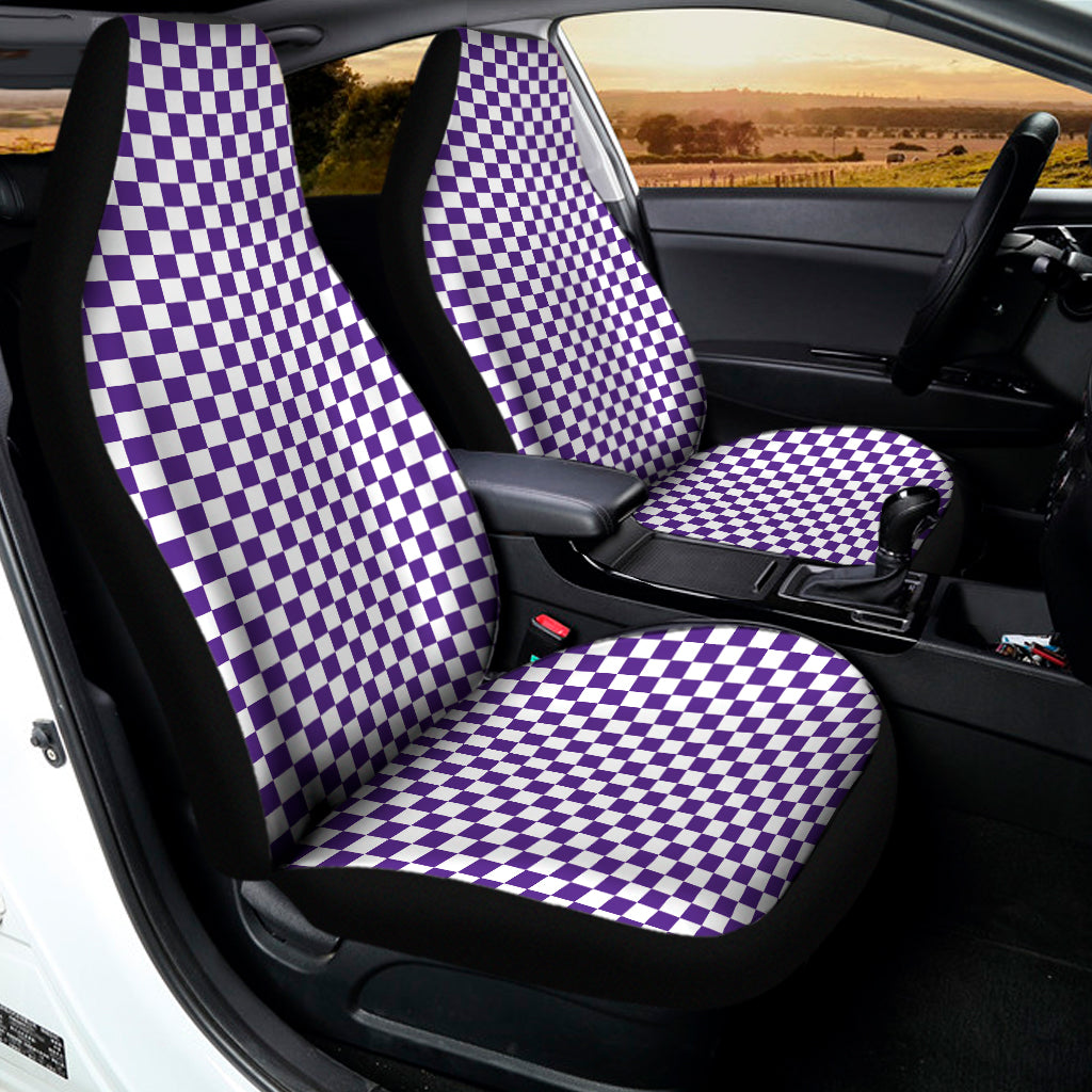 Purple And White Checkered Pattern Print Universal Fit Car Seat Covers