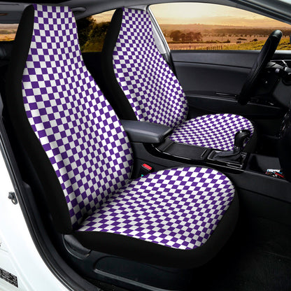 Purple And White Checkered Pattern Print Universal Fit Car Seat Covers