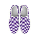 Purple And White Checkered Pattern Print White Slip On Shoes