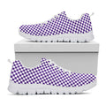 Purple And White Checkered Pattern Print White Running Shoes