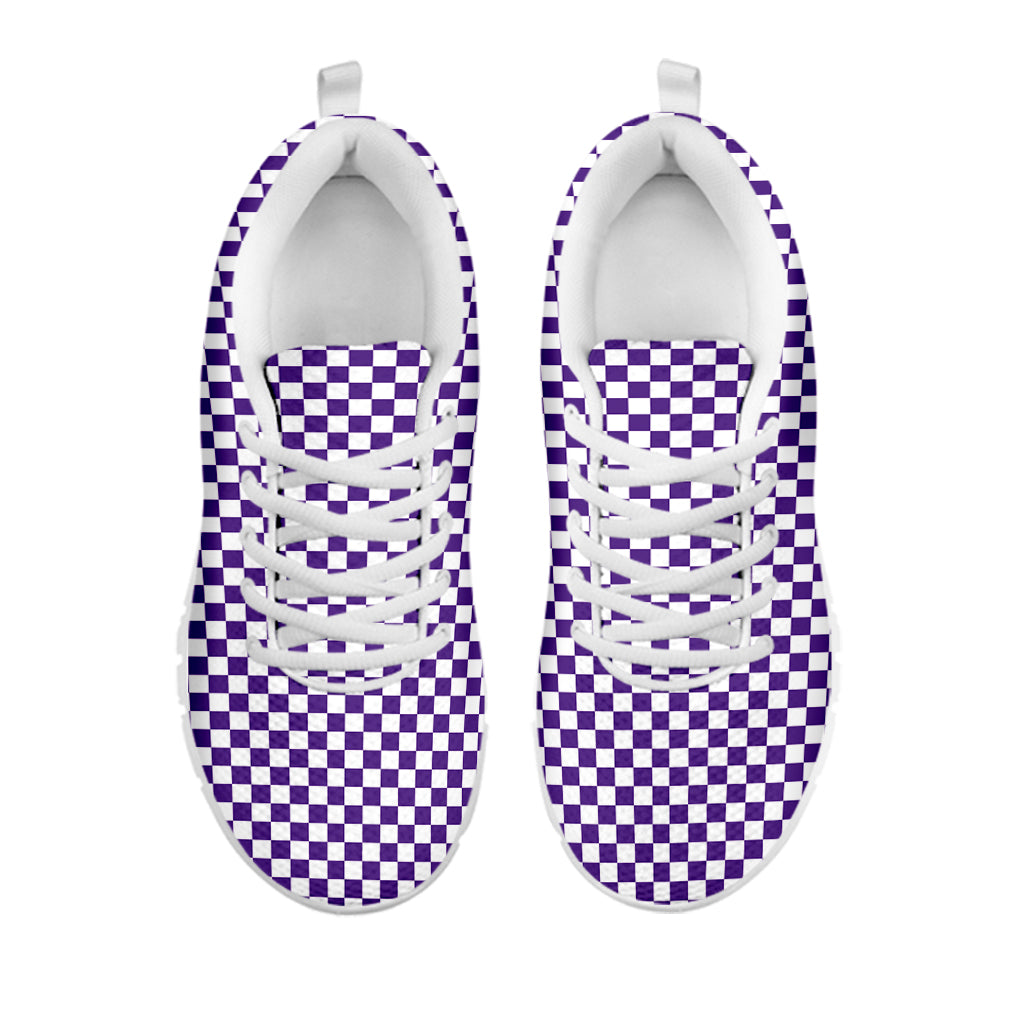 Purple And White Checkered Pattern Print White Sneakers
