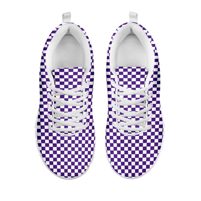 Purple And White Checkered Pattern Print White Sneakers