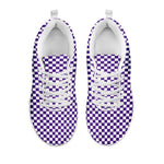 Purple And White Checkered Pattern Print White Sneakers