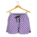 Purple And White Checkered Pattern Print Women's Shorts