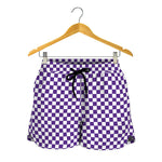 Purple And White Checkered Pattern Print Women's Shorts