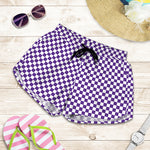 Purple And White Checkered Pattern Print Women's Shorts