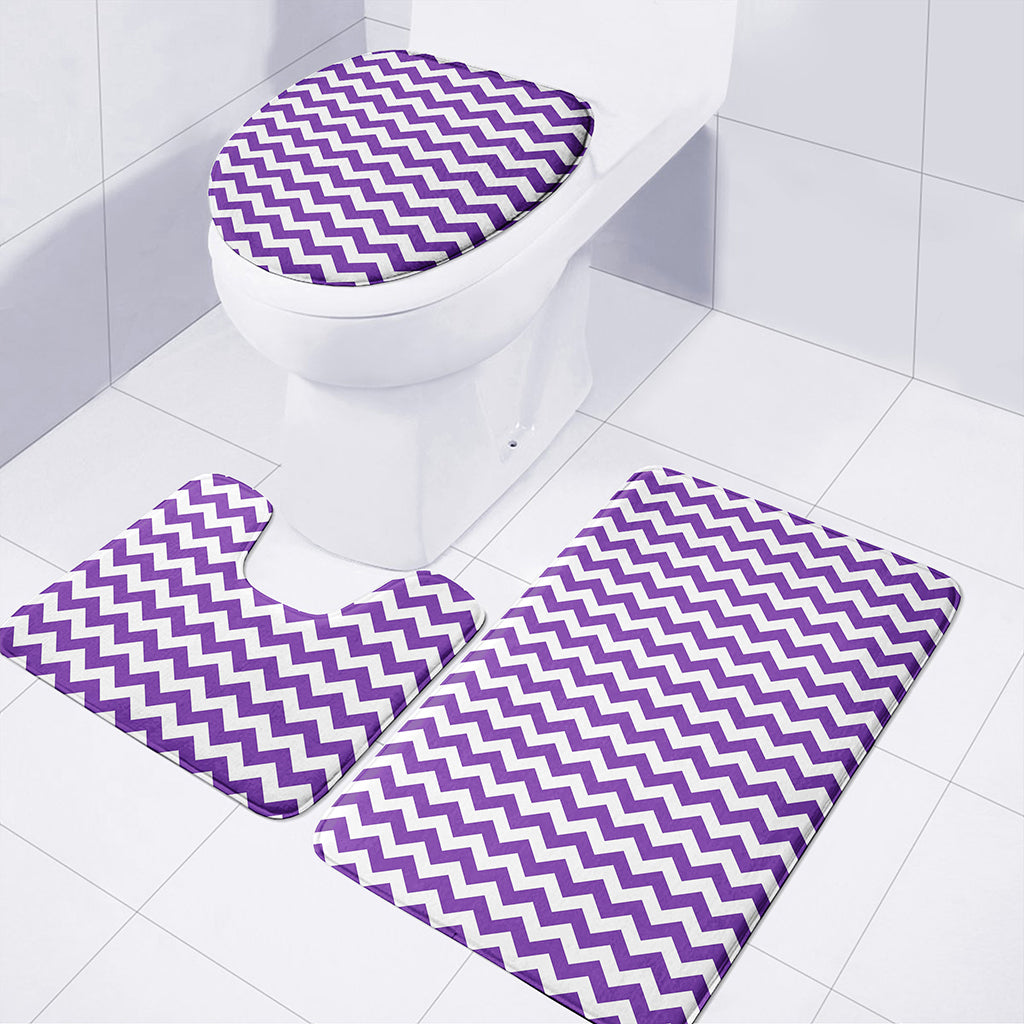 Purple And White Chevron Pattern Print 3 Piece Bath Mat Set