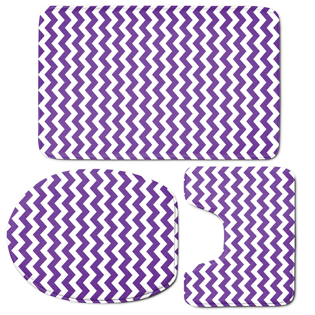 Purple And White Chevron Pattern Print 3 Piece Bath Mat Set