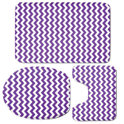 Purple And White Chevron Pattern Print 3 Piece Bath Mat Set