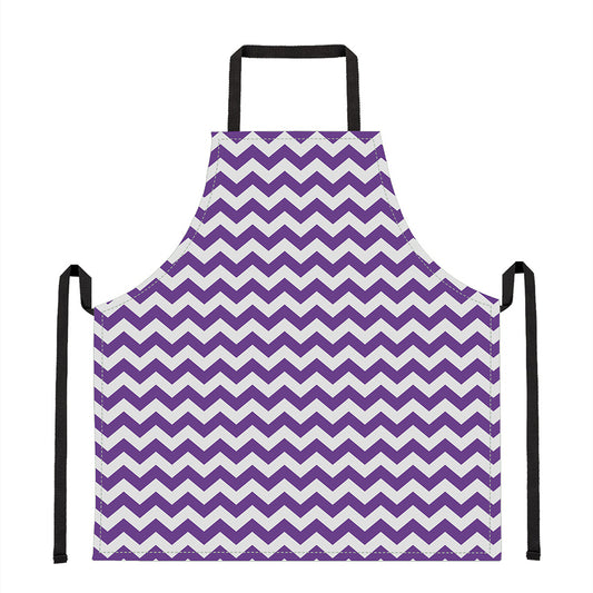 Purple And White Chevron Pattern Print Apron