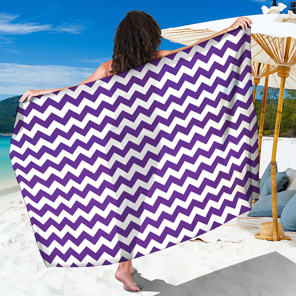 Purple And White Chevron Pattern Print Beach Sarong Wrap