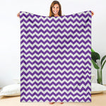 Purple And White Chevron Pattern Print Blanket