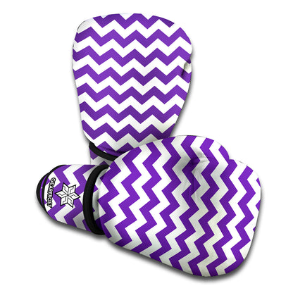 Purple And White Chevron Pattern Print Boxing Gloves
