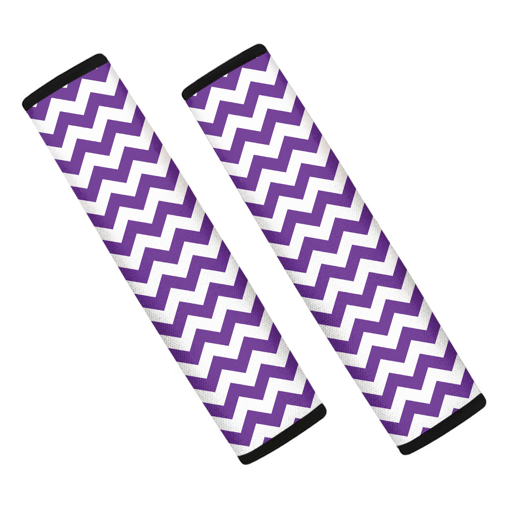 Purple And White Chevron Pattern Print Car Seat Belt Covers
