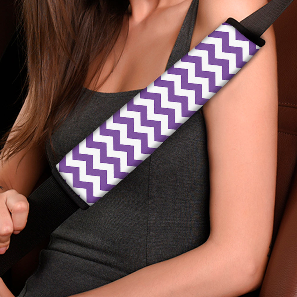 Purple And White Chevron Pattern Print Car Seat Belt Covers