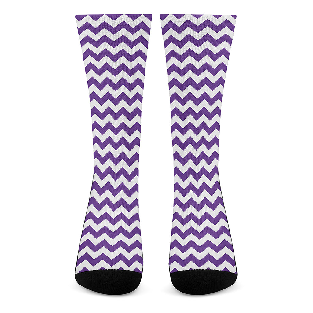 Purple And White Chevron Pattern Print Crew Socks