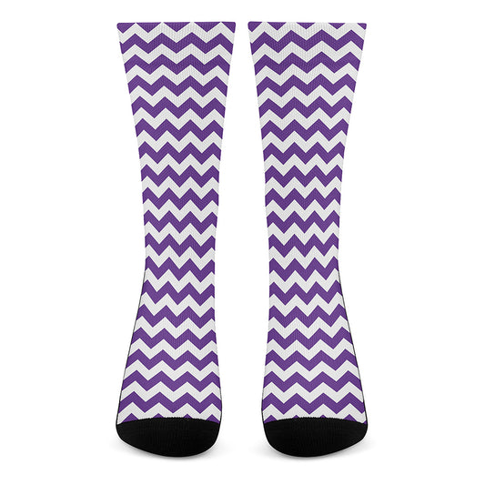 Purple And White Chevron Pattern Print Crew Socks