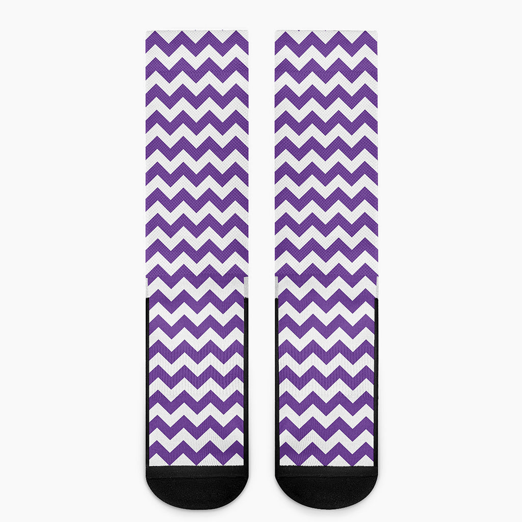 Purple And White Chevron Pattern Print Crew Socks