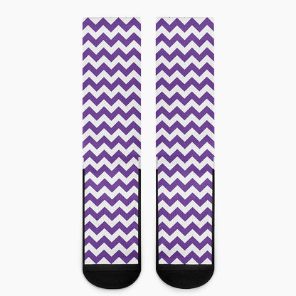 Purple And White Chevron Pattern Print Crew Socks