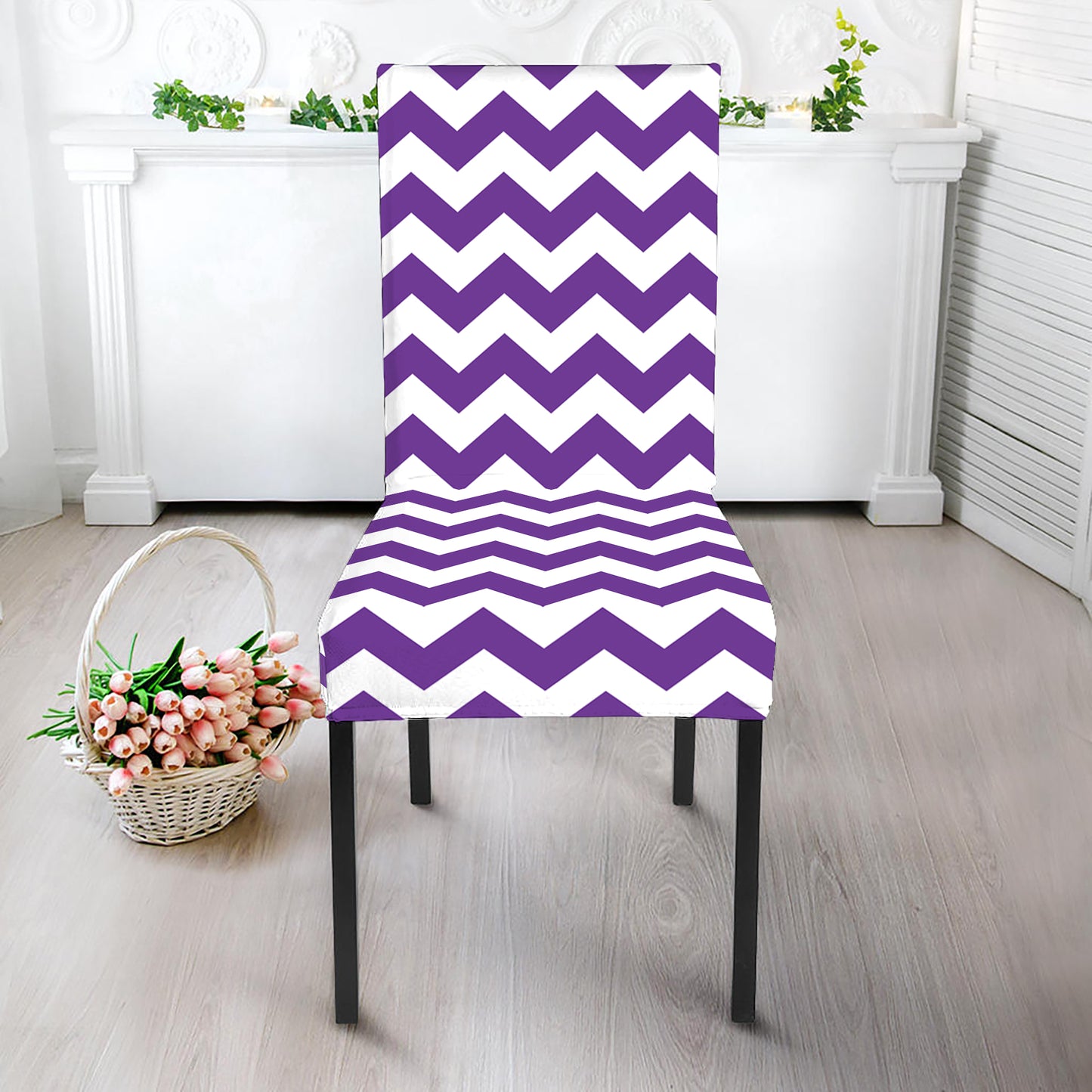 Purple And White Chevron Pattern Print Dining Chair Slipcover