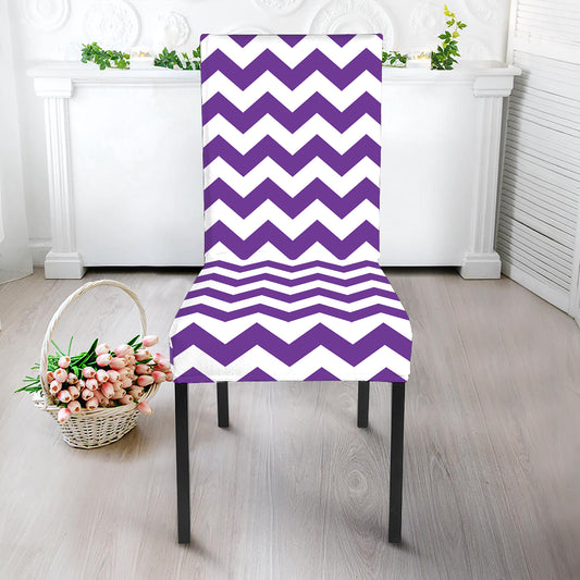 Purple And White Chevron Pattern Print Dining Chair Slipcover