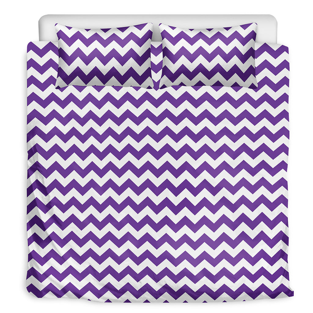 Purple And White Chevron Pattern Print Duvet Cover Bedding Set