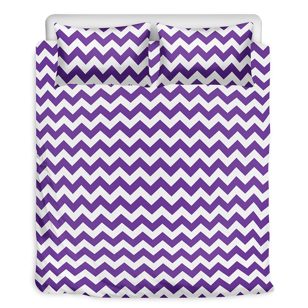 Purple And White Chevron Pattern Print Duvet Cover Bedding Set