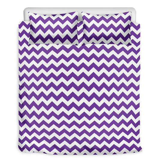 Purple And White Chevron Pattern Print Duvet Cover Bedding Set