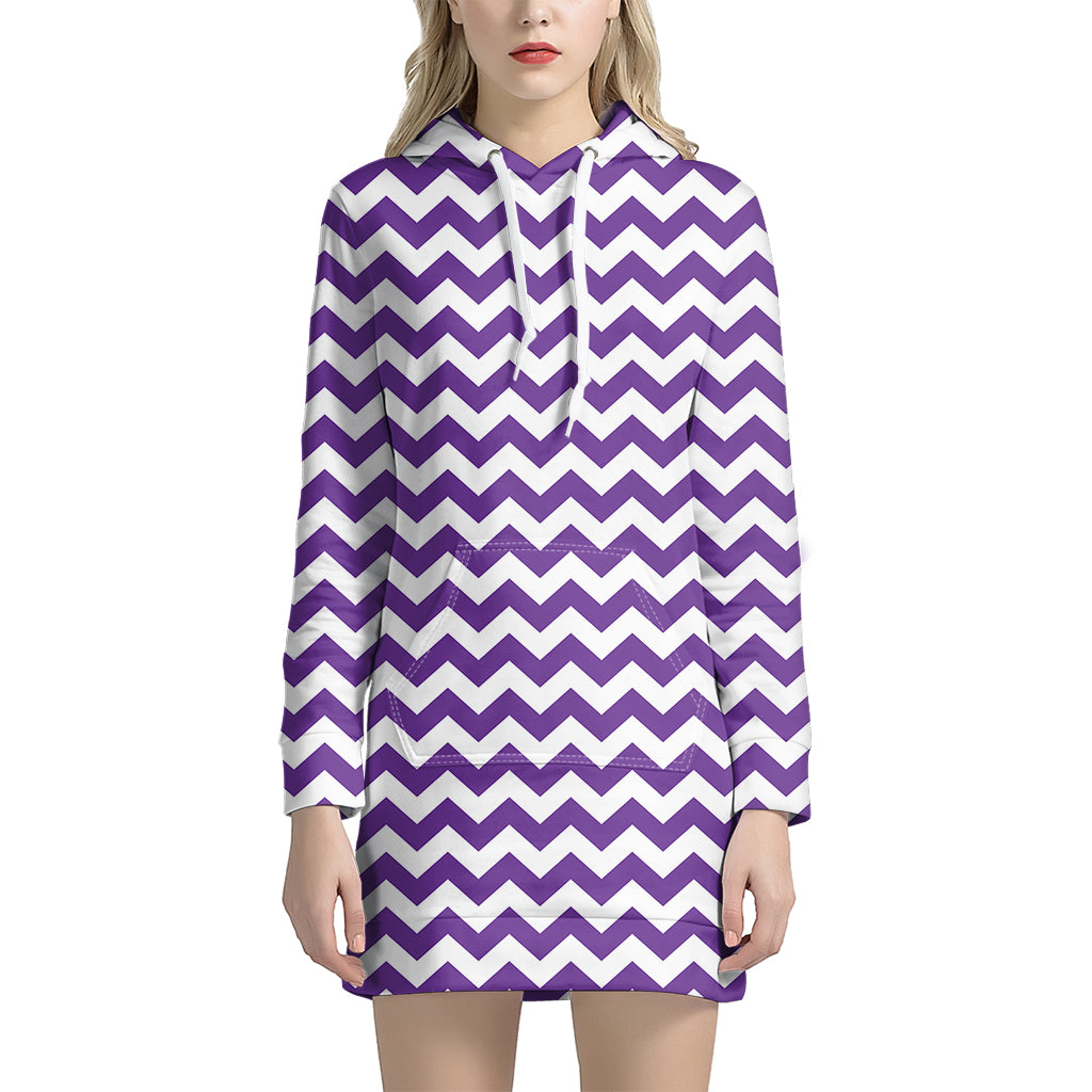 Purple And White Chevron Pattern Print Hoodie Dress