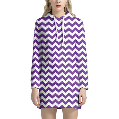 Purple And White Chevron Pattern Print Hoodie Dress