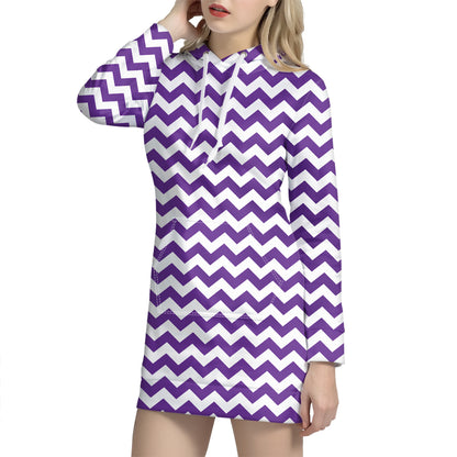 Purple And White Chevron Pattern Print Hoodie Dress