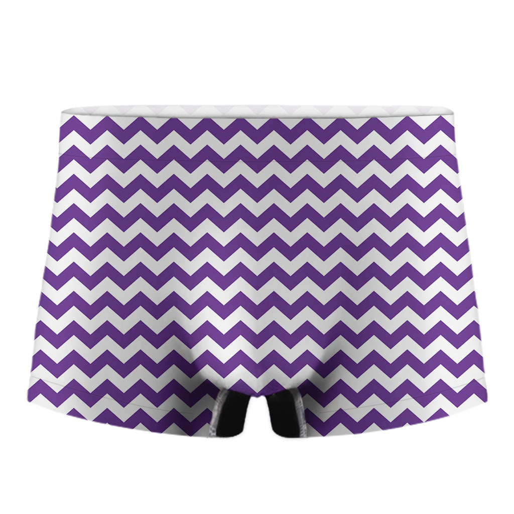 Purple And White Chevron Pattern Print Men's Boxer Briefs