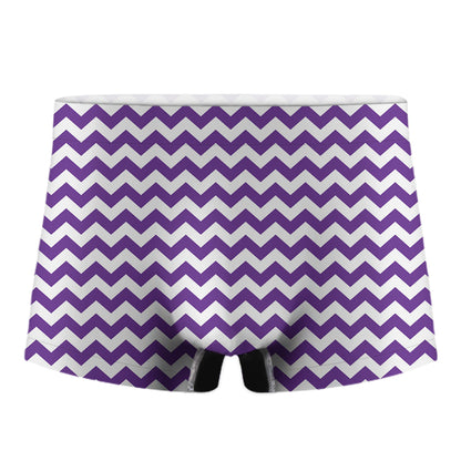 Purple And White Chevron Pattern Print Men's Boxer Briefs