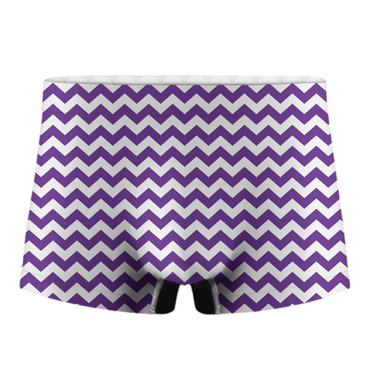 Purple And White Chevron Pattern Print Men's Boxer Briefs